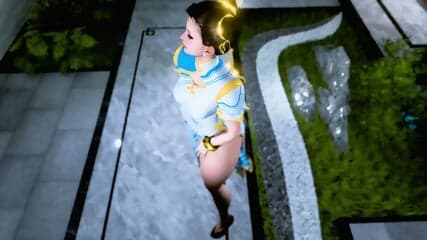 Thick Enticing Chun Li Poses Solo In A Revealing Dress Without Panties