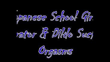 Japanese girls in school uniforms have orgasms with vibrator inserted into vagina and dildo into their mouths