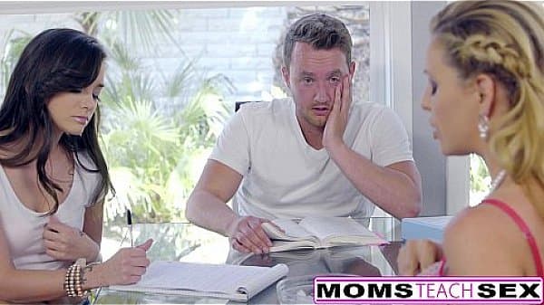 When its too hot to concentrate horny MILF begins to undress in front of her stepdaughter and big cock boyfriend