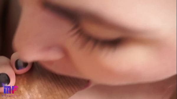 She loves my cum on her lips. Close-up