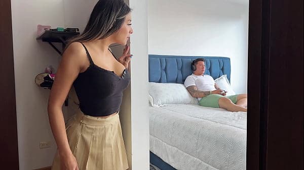 My stepsis surprises me with a blowjob while sh...