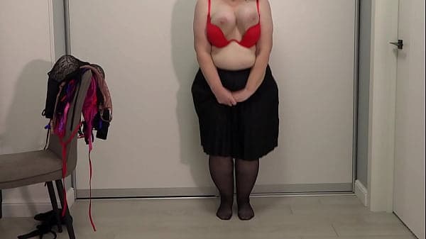 Mature teacher chooses a bra for work. Big gorg...