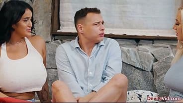 Big tits stepmoms taking turns sucking stepsons...
