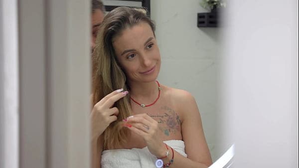 Morning blowjob for stepbrother in bathroom. Ho...